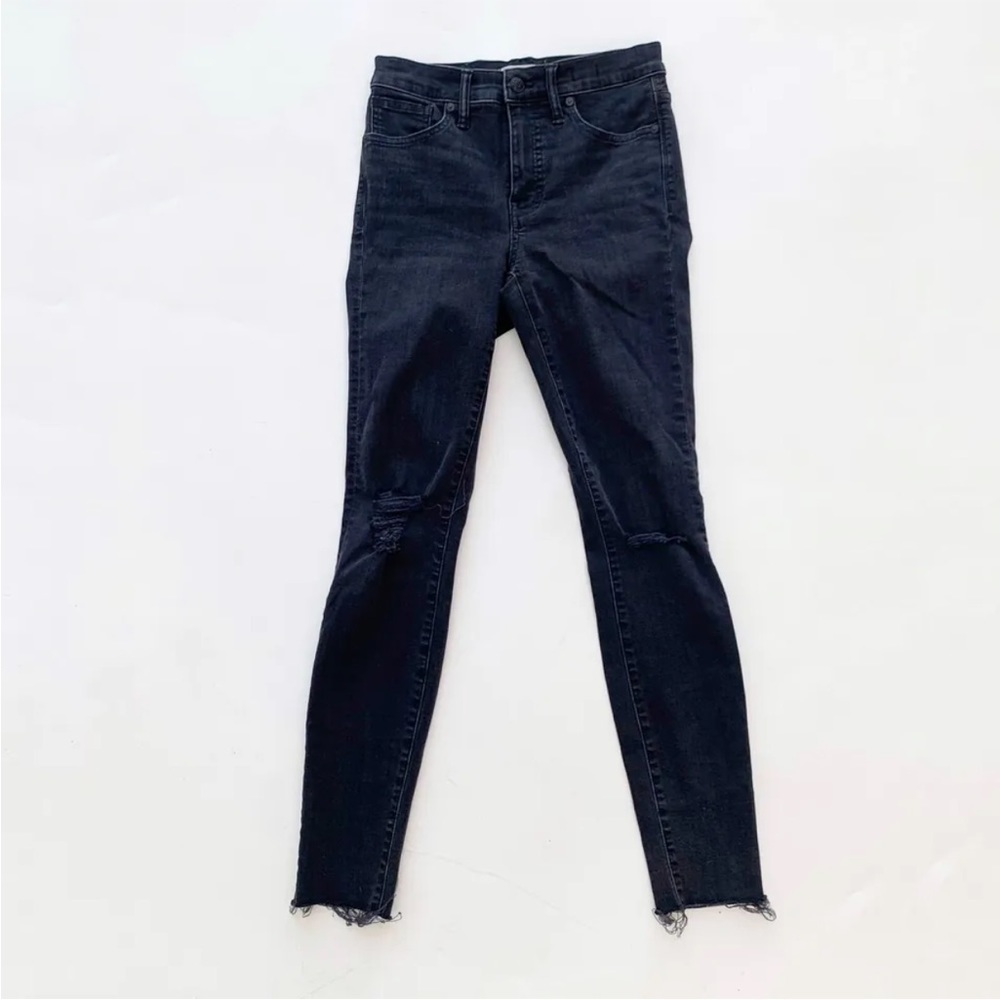 madewell 9” high rise skinny jeans black distressed raw hem size 26